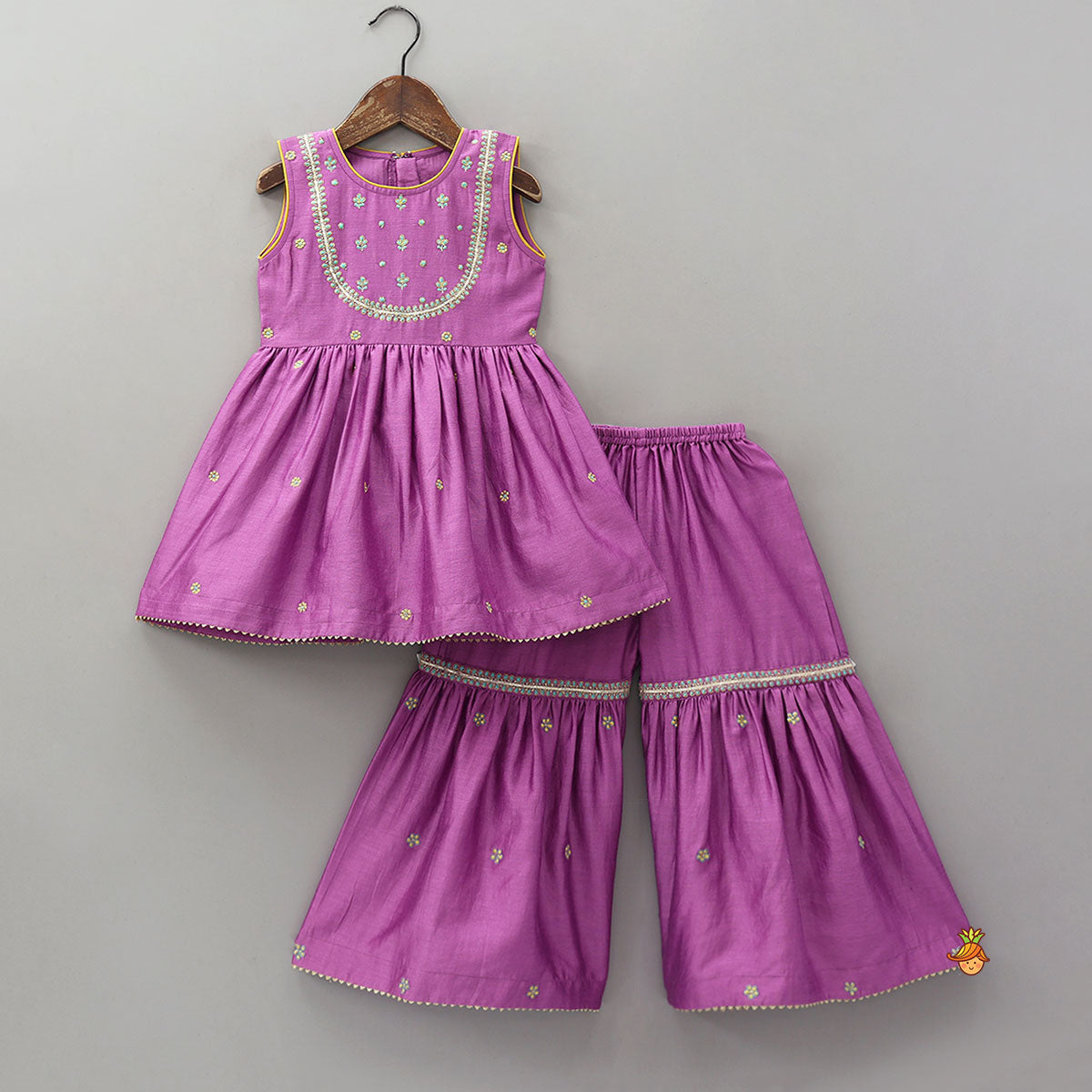 Pre Order: Booti Work Kurti And Sharara With Scalloped Dupatta