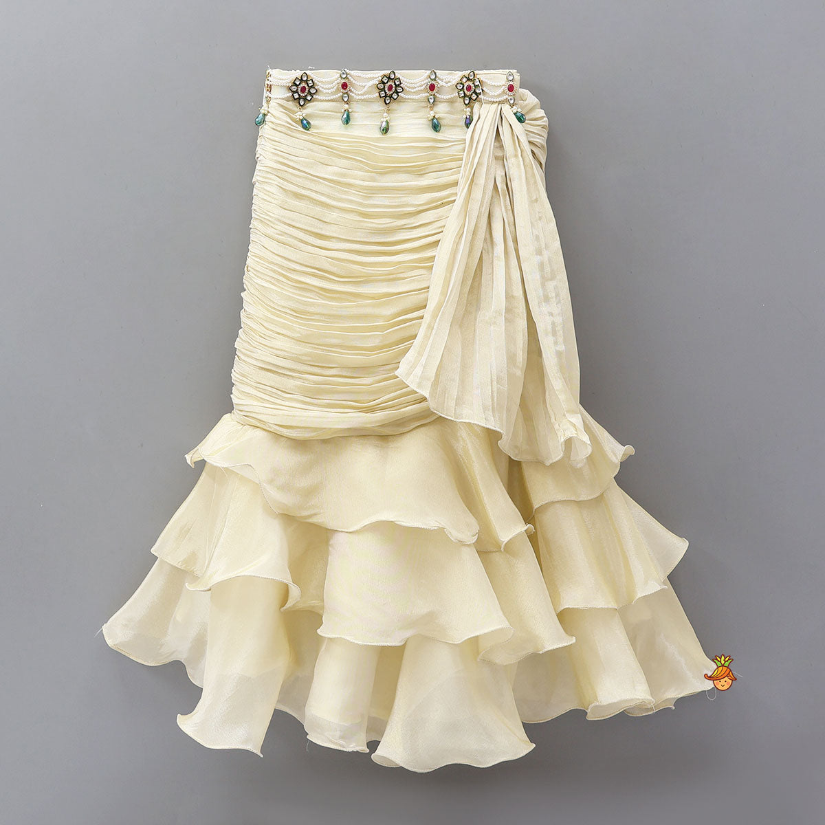 Gorgeous One Shoulder Shimmery Crop Top And Skirt Style Layered Lehenga