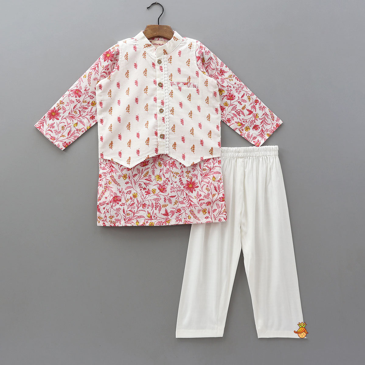 Floral Printed Kurta And Jacket With Pyjama