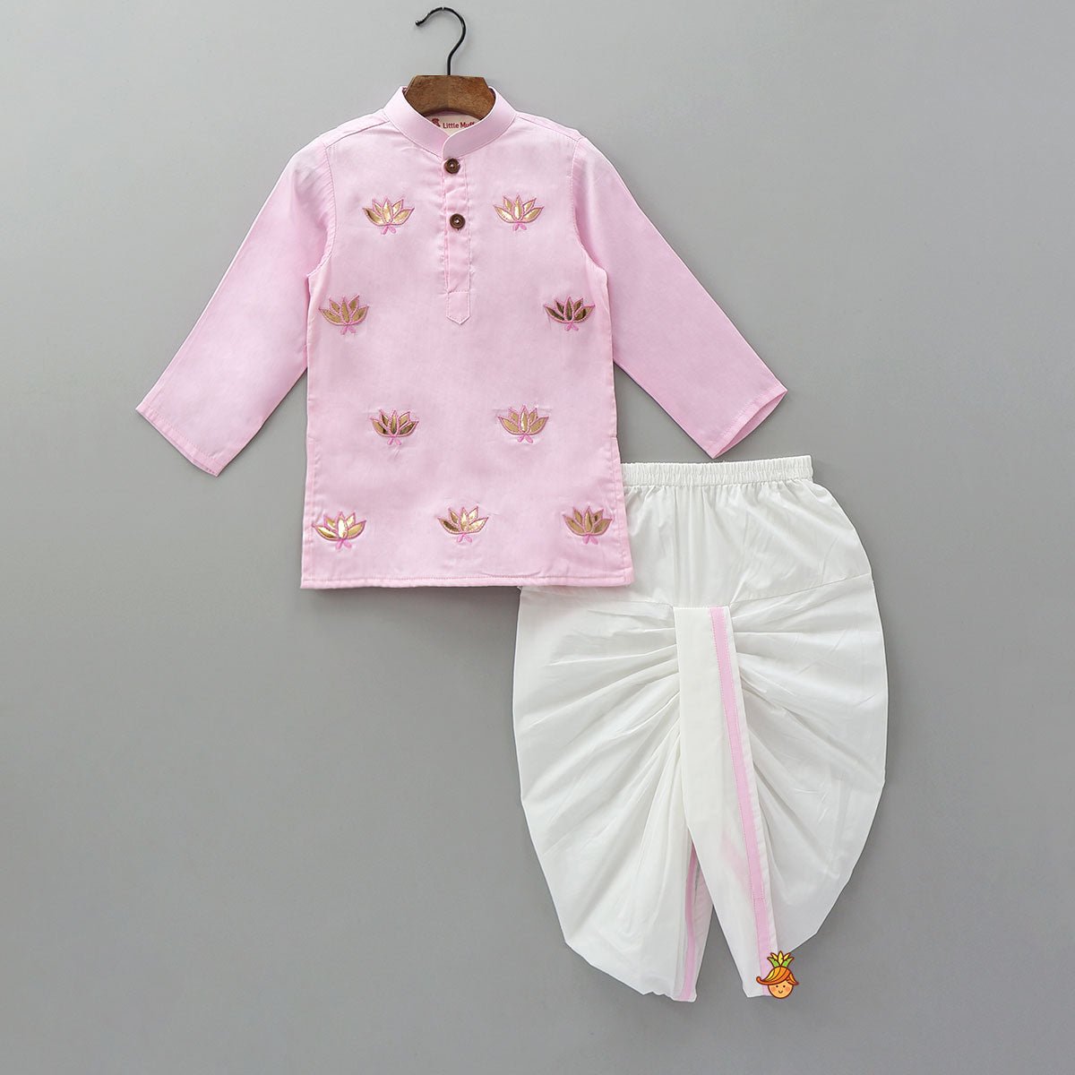 Lotus Patch Embroidered Kurta And Dhoti