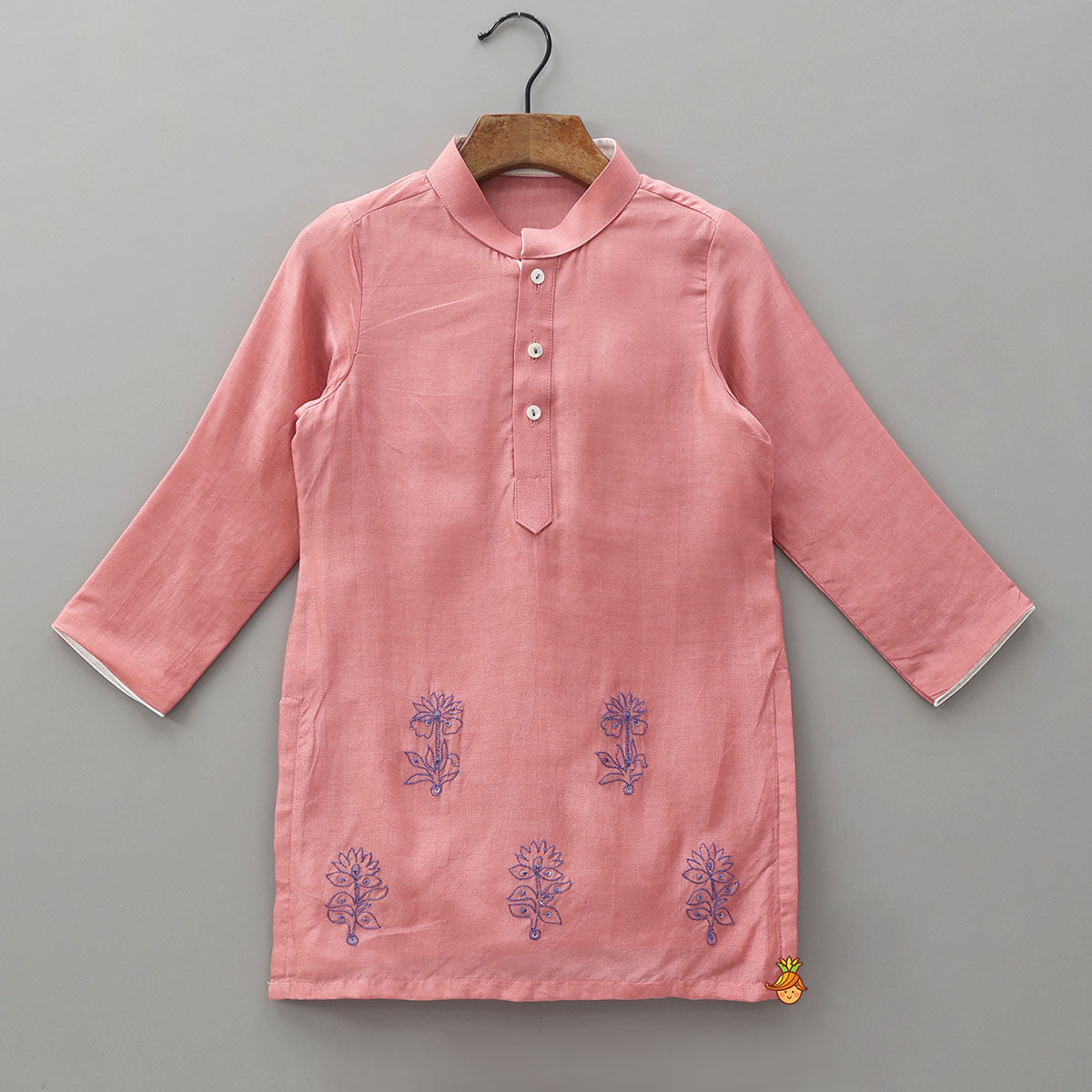 Pre Order: Thread Embroidered Ethnic Kurta With Floral Jacket And Pyjama