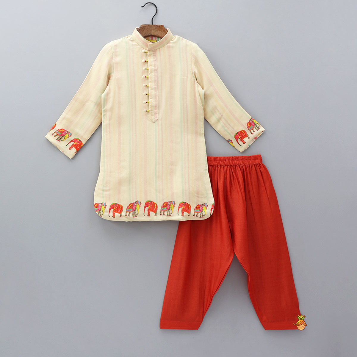 Pre Order: Striped Ethnic Kurta And Contrasting Salwar