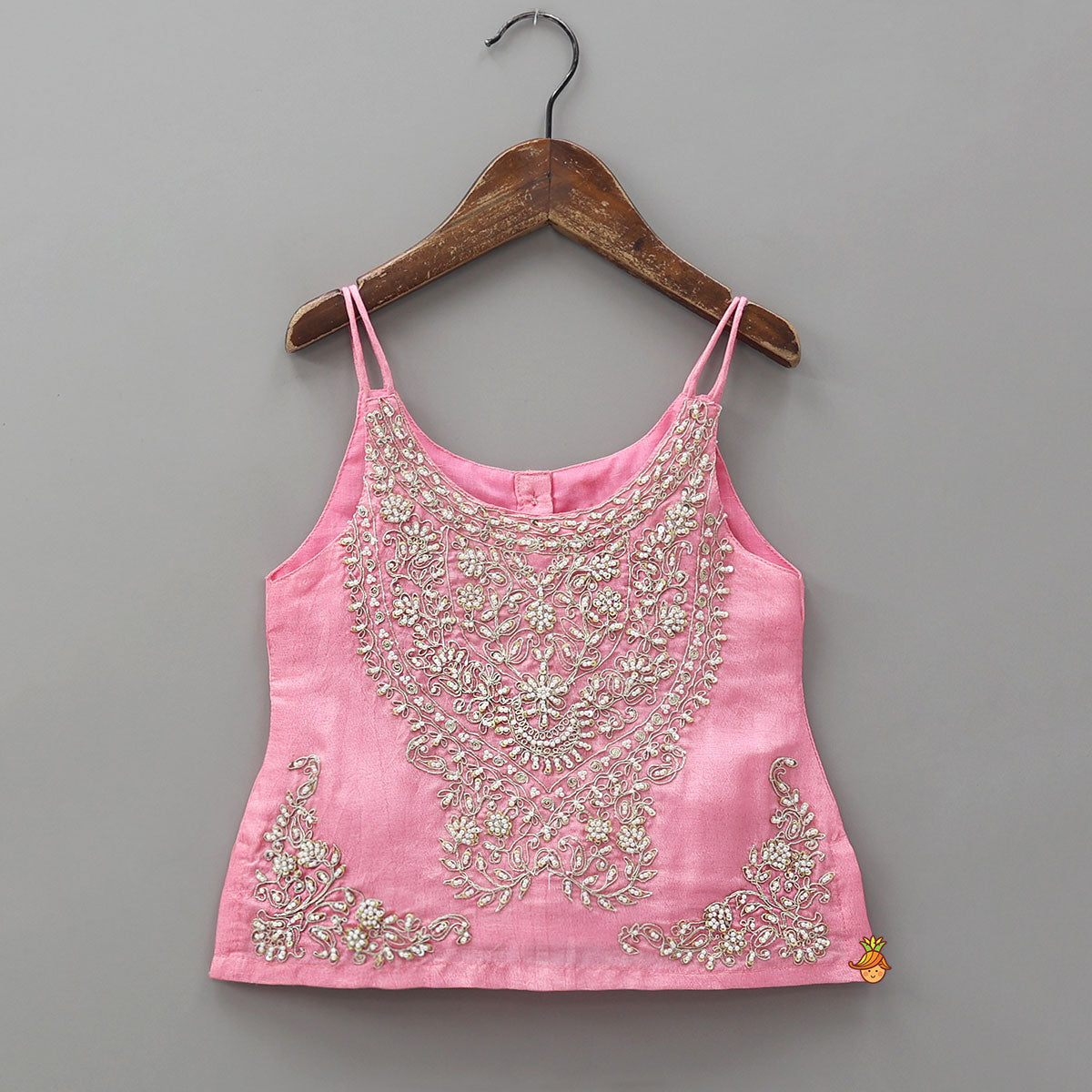 Pre Order: Hand Embroidered Strappy Top And Lehenga With Dupatta