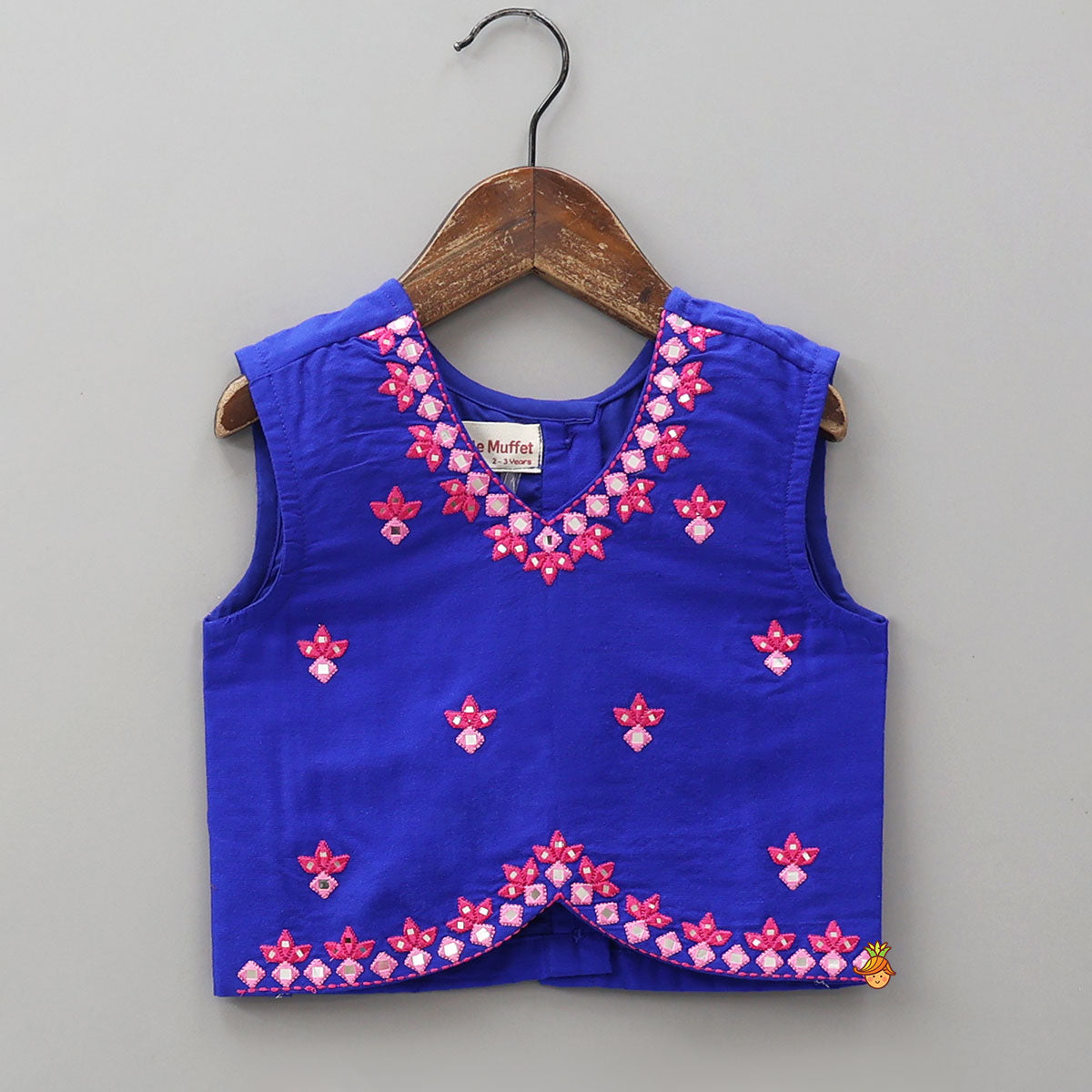 Pre Order: Faux Mirror Work Top And Printed Lehenga