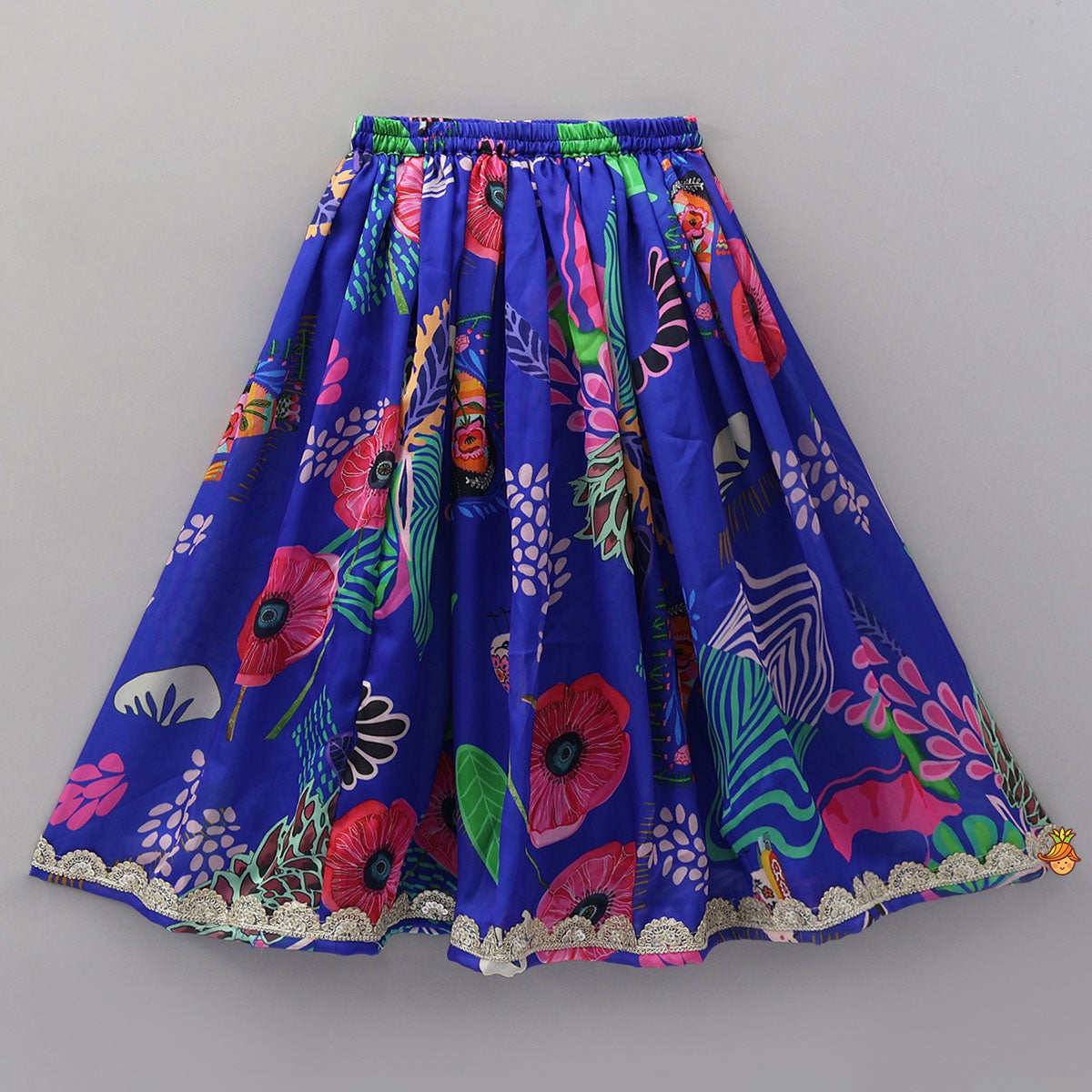 Pre Order: Faux Mirror Work Top And Printed Lehenga