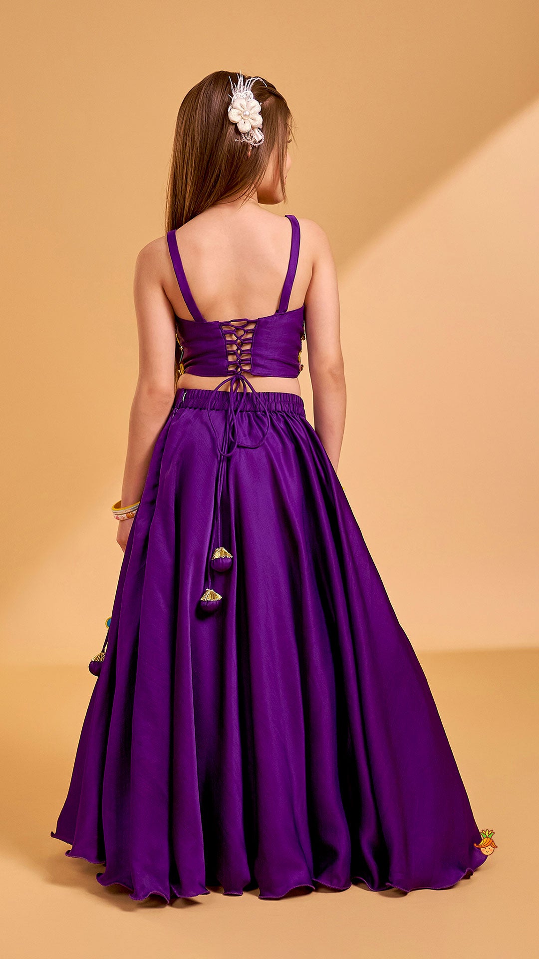 Mirror Work Strappy Crop Top And Lehenga