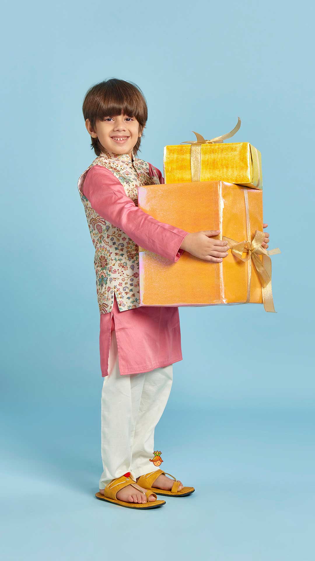 Kurta With Floral Printed Thread Work Jacket And Pyjama