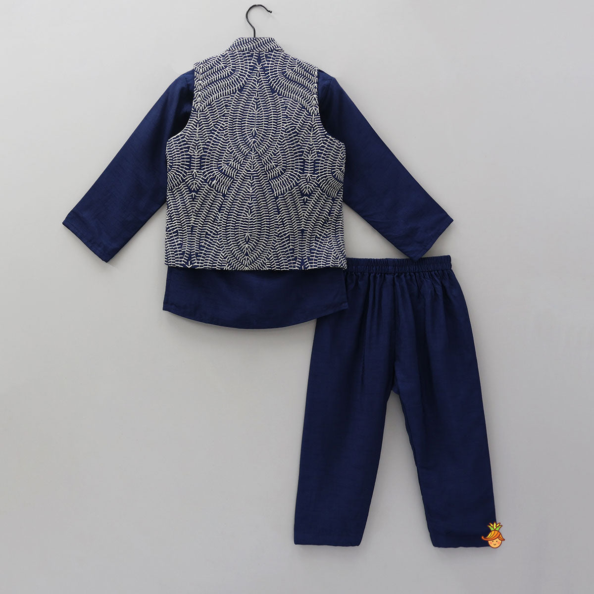 Pre Order: Ethnic Kurta With Heavy Embroidered Asymmetric Jacket And Matching Pyjama