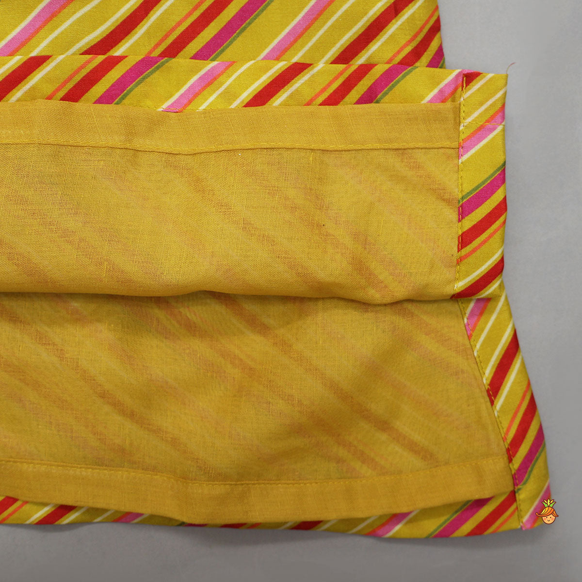 Pre Order: Striped Kurta With Front-Open Floral Jacket And Churidar