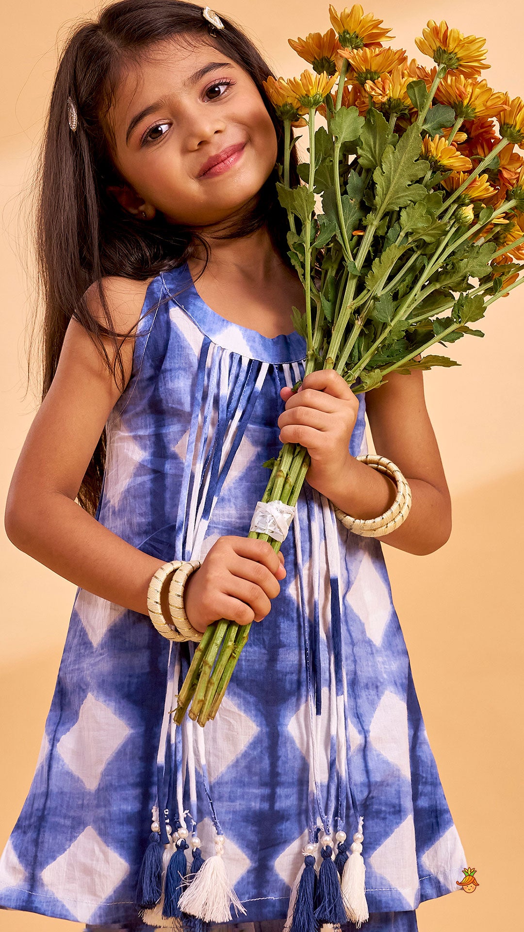 Pre Order: Hanging Fringes Tassel Detail Printed Kurti And Sharara