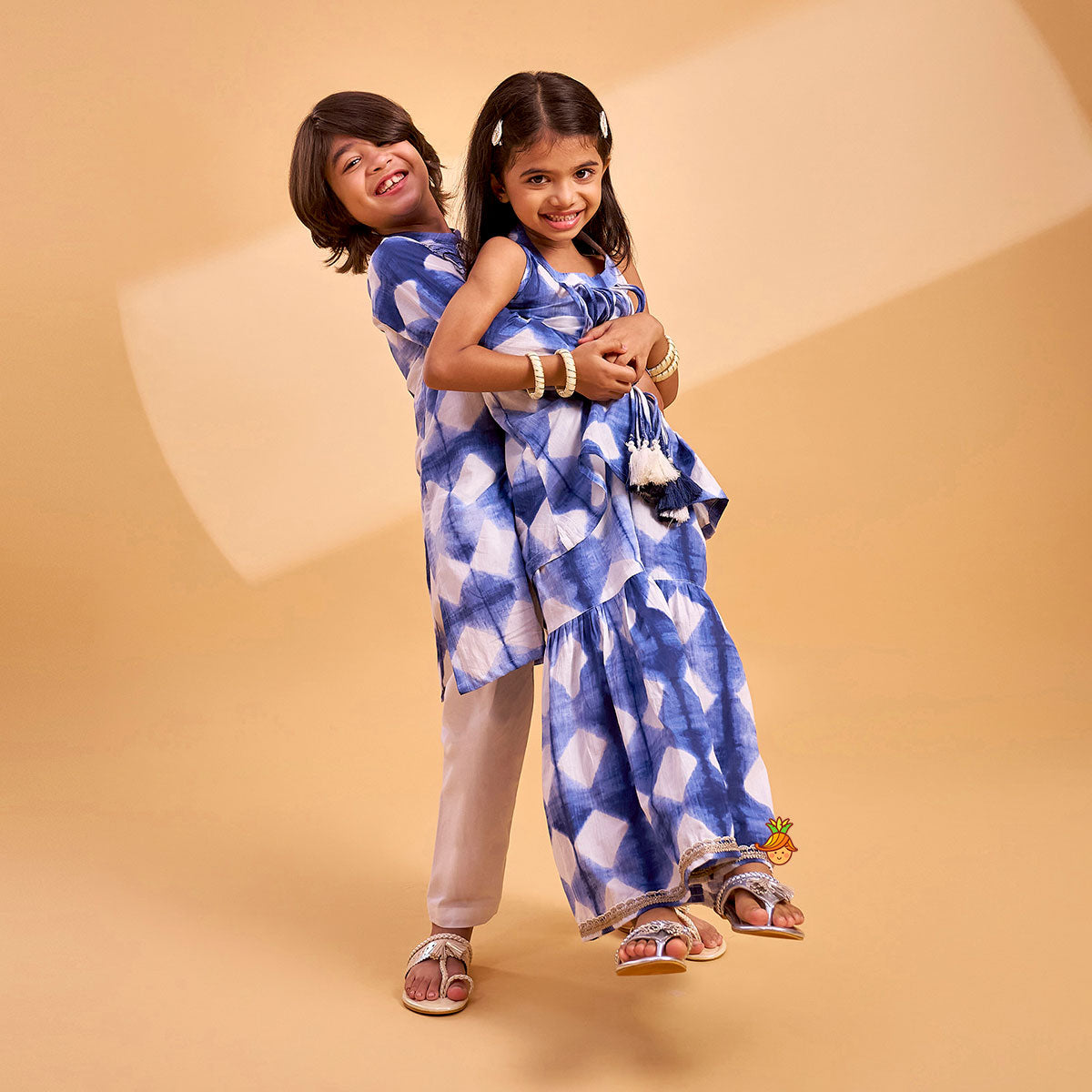 Hanging Fringes Tassel Detail Printed Kurti And Sharara twinning model image 3