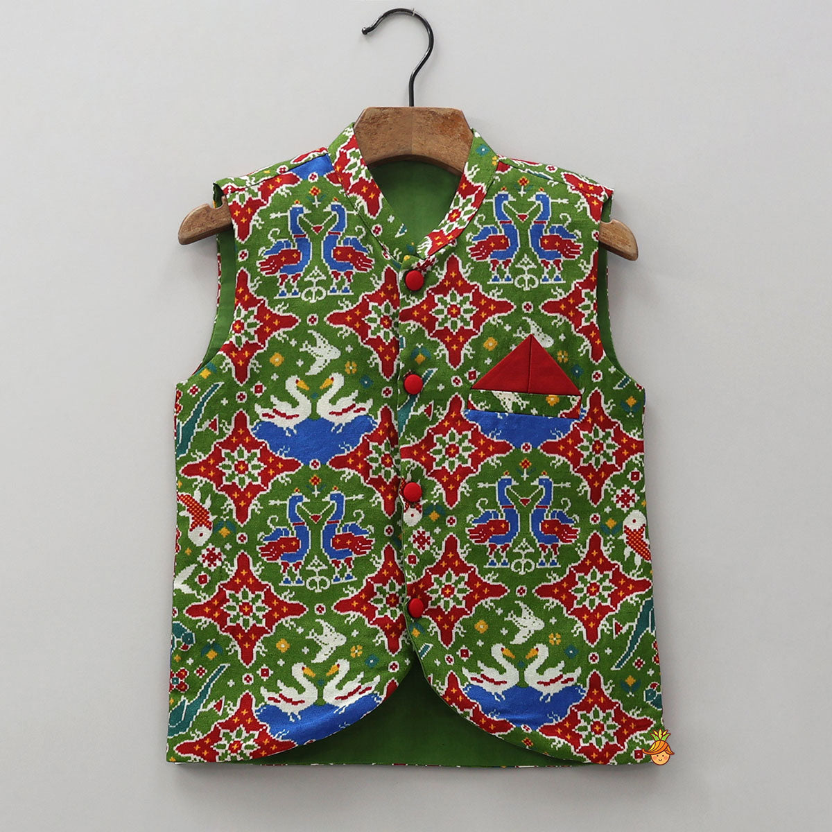 Pre Order: Kurta With Pocket Square Ethnic Printed Jacket And Pyjama