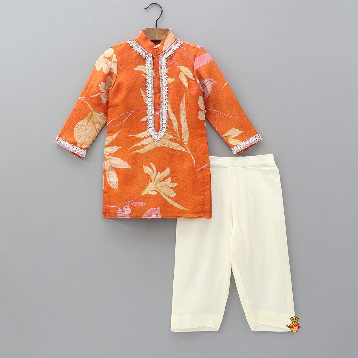 Pre Order: Faux Mirror Hand Embroidered Floral Print Kurta With Pyjama