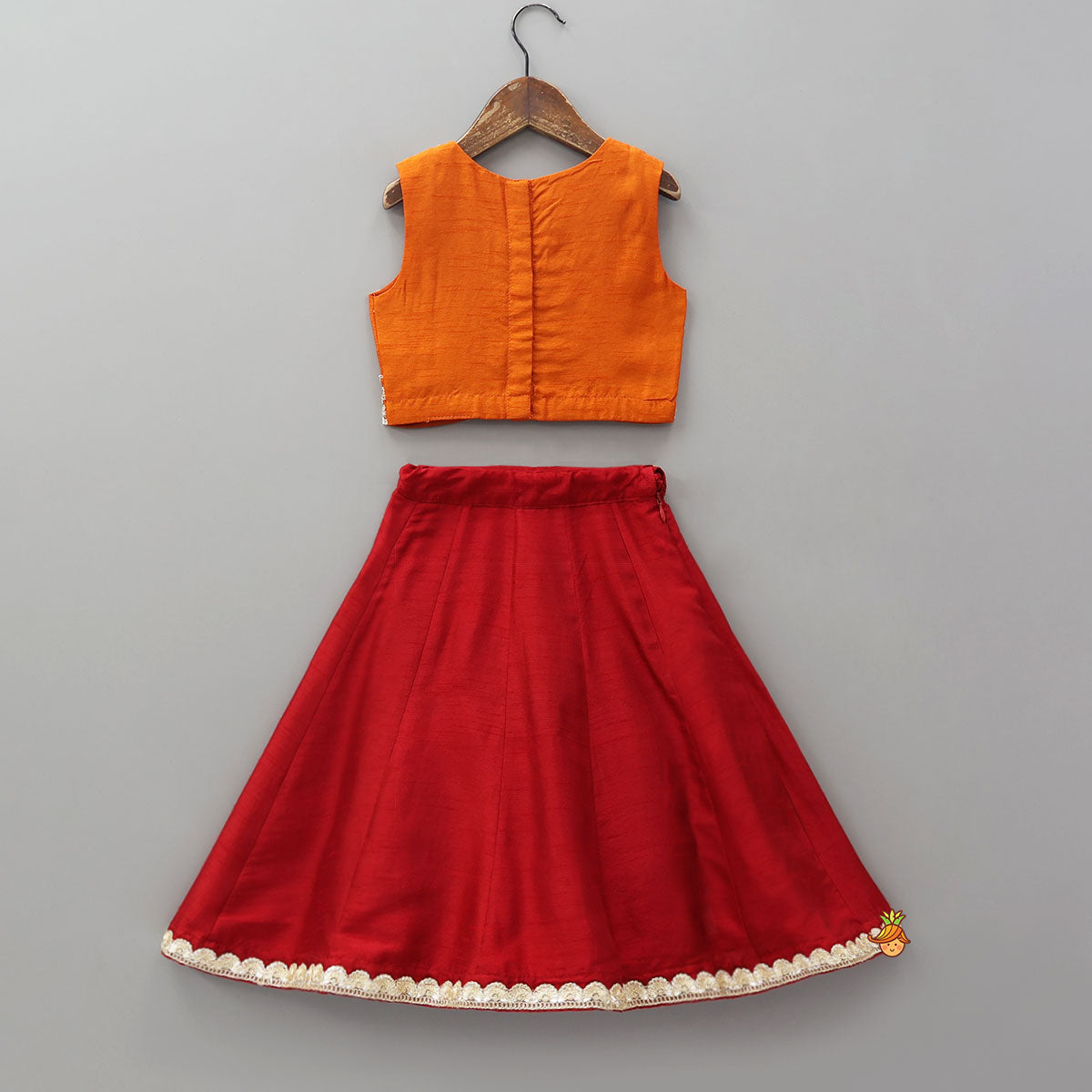 Pre Order: Sequins Embroidered Crop Top And Contrasting Lehenga With Matching Dupatta