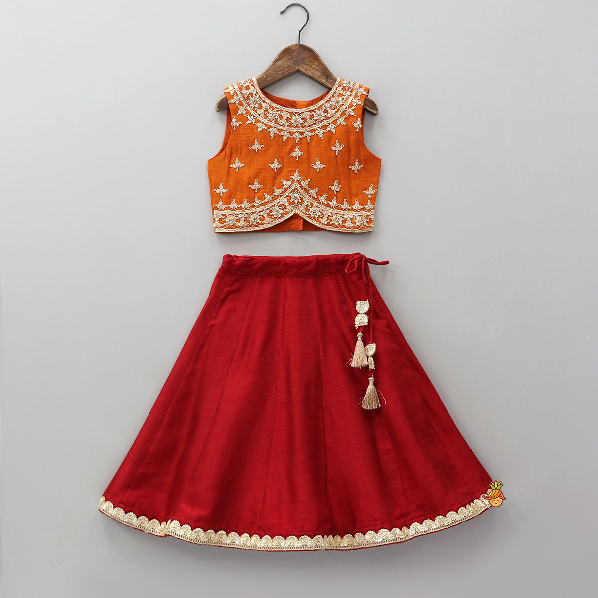 Pre Order: Sequins Embroidered Crop Top And Contrasting Lehenga With Matching Dupatta