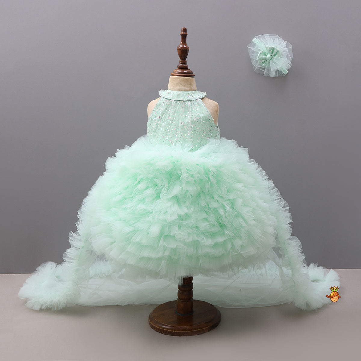 Sequin Work Trail Dress With Headband