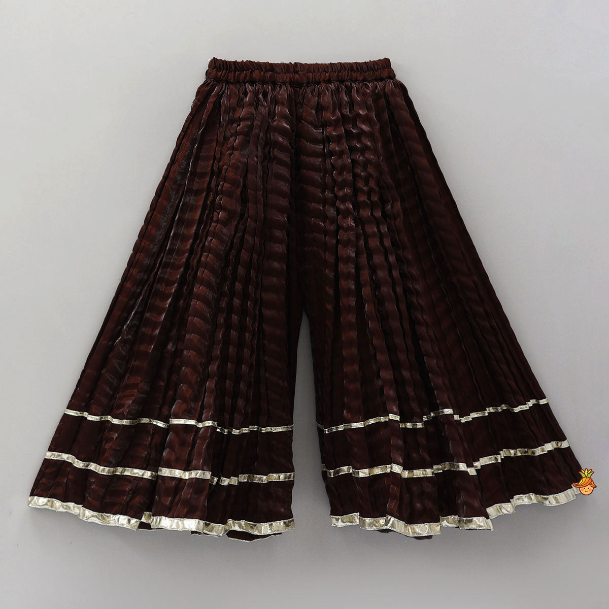 Pre Order: Sleeveless Sheen Kurti And Crushed Fabric Palazzo With Hair Tie