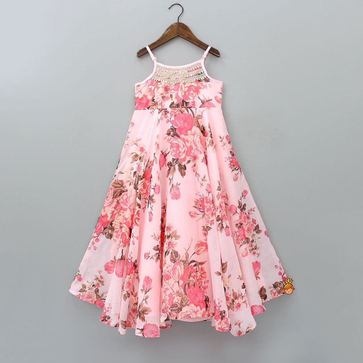 Sequins Lace Detailed Floral Printed Asymmetric Kurti