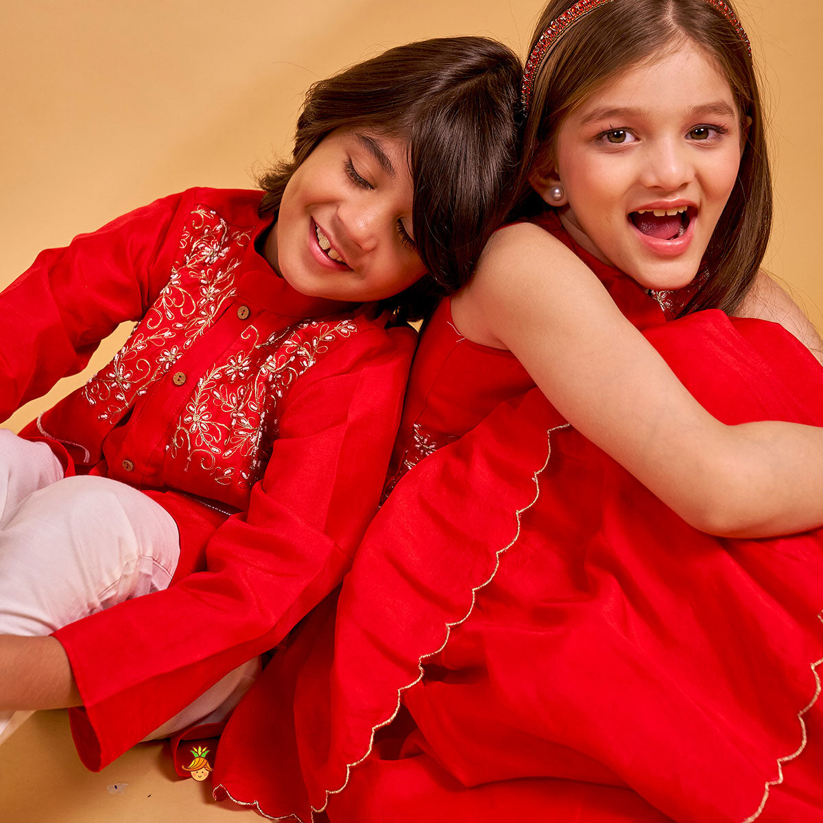 Hand Embroidered And Bead Embellished Kurta And Pyjama Set twinning model image 4