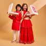 Overlap Style Crop Top and Layered Lehenga With Matching Dupatta twinning model image 1