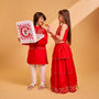 Overlap Style Crop Top and Layered Lehenga With Matching Dupatta twinning model image 3