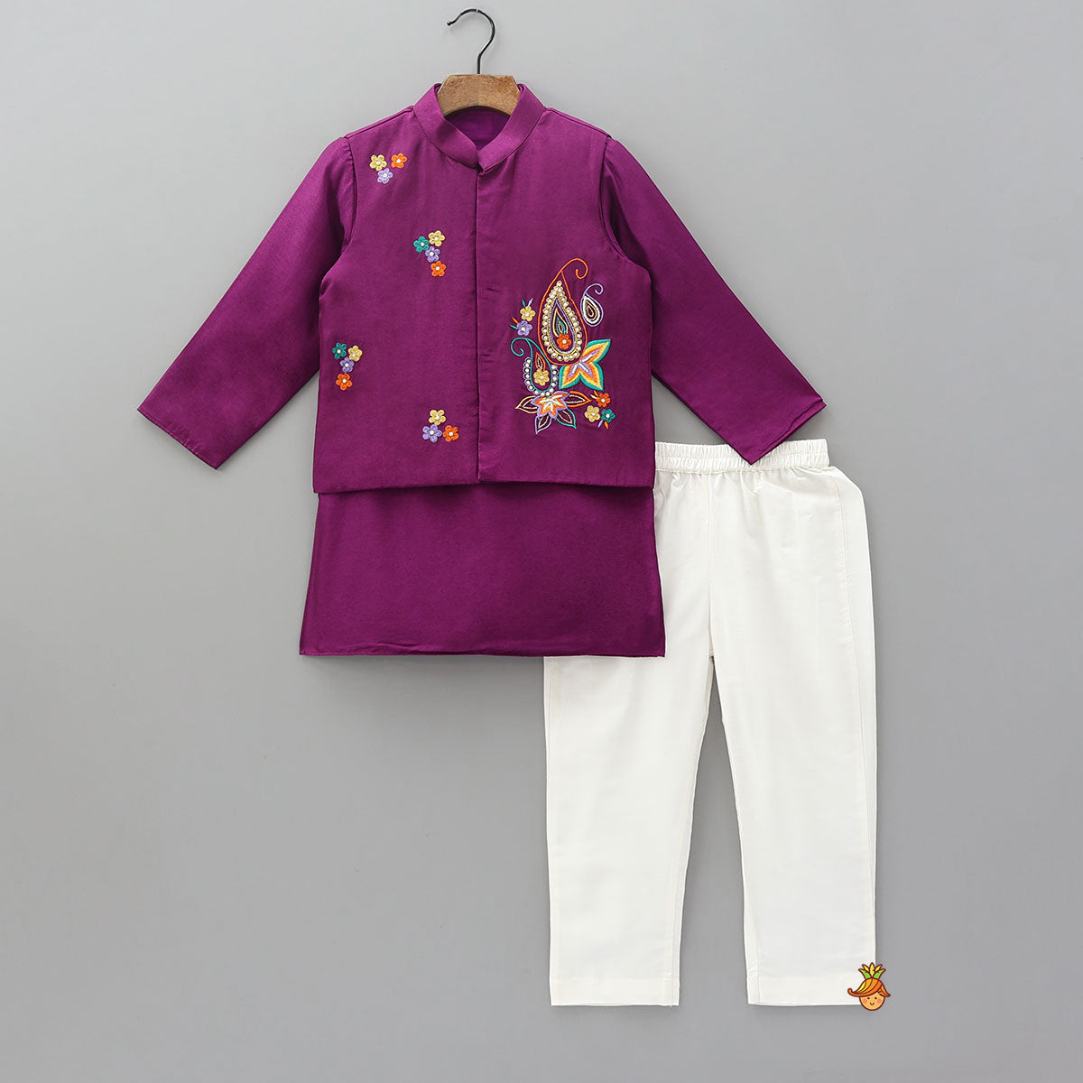 Pre Order: Ethnic Kurta With Hand Embroidered Jacket And Pyjama