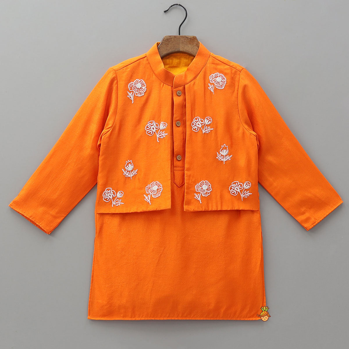 Pre Order: Floral Hand Embroidered Jacket Style Kurta With Pyjama