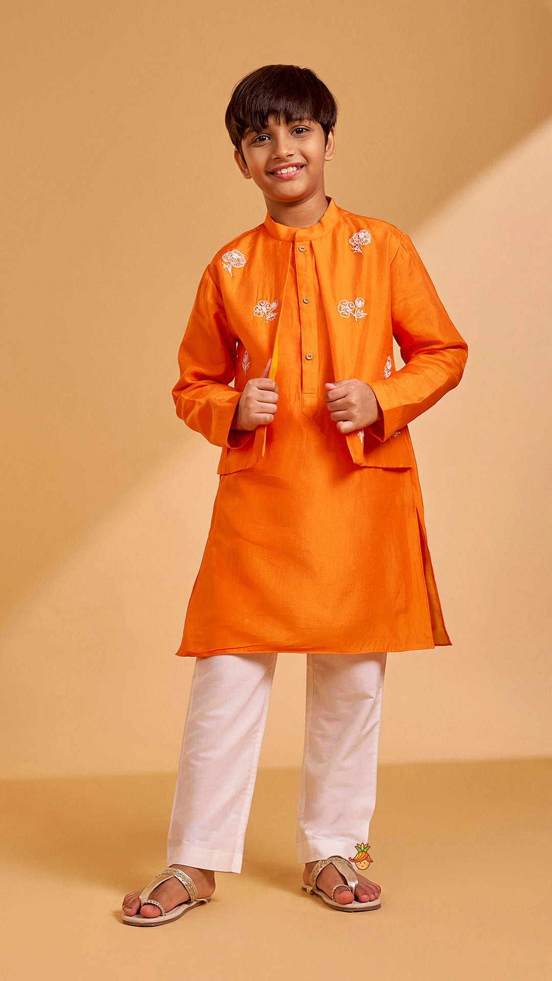 Pre Order: Floral Hand Embroidered Jacket Style Kurta With Pyjama