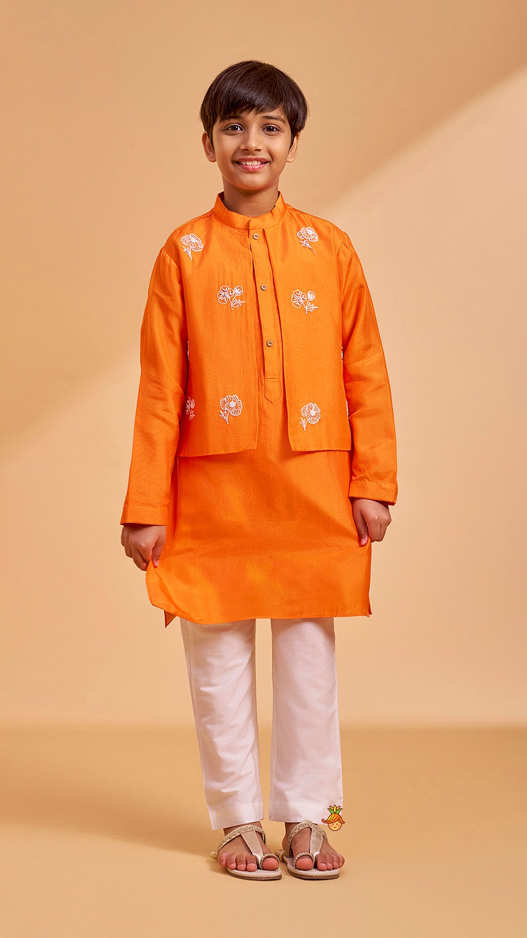 Pre Order: Floral Hand Embroidered Jacket Style Kurta With Pyjama