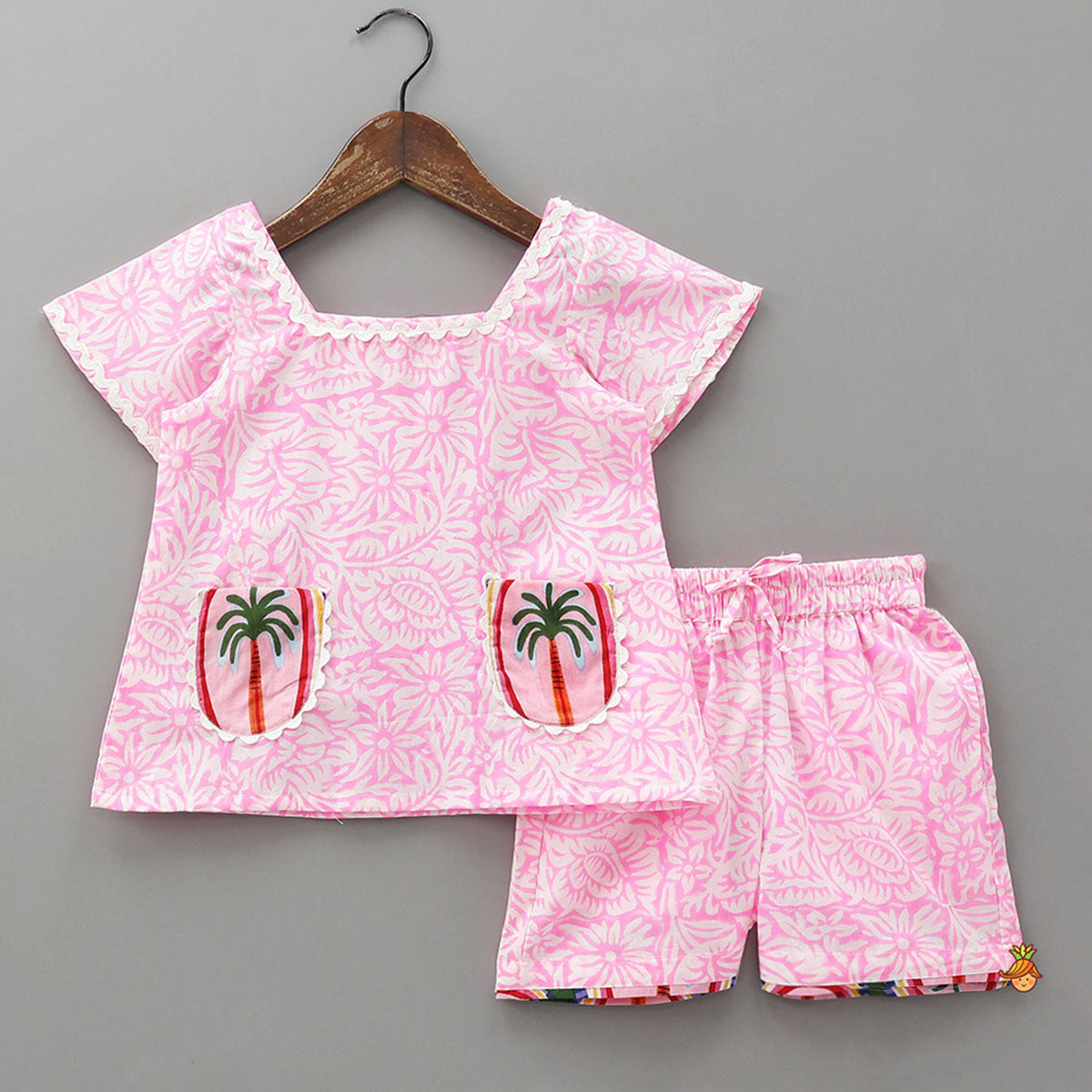 Pre Order: Hand Block Printed Tropical Design Top And Shorts
