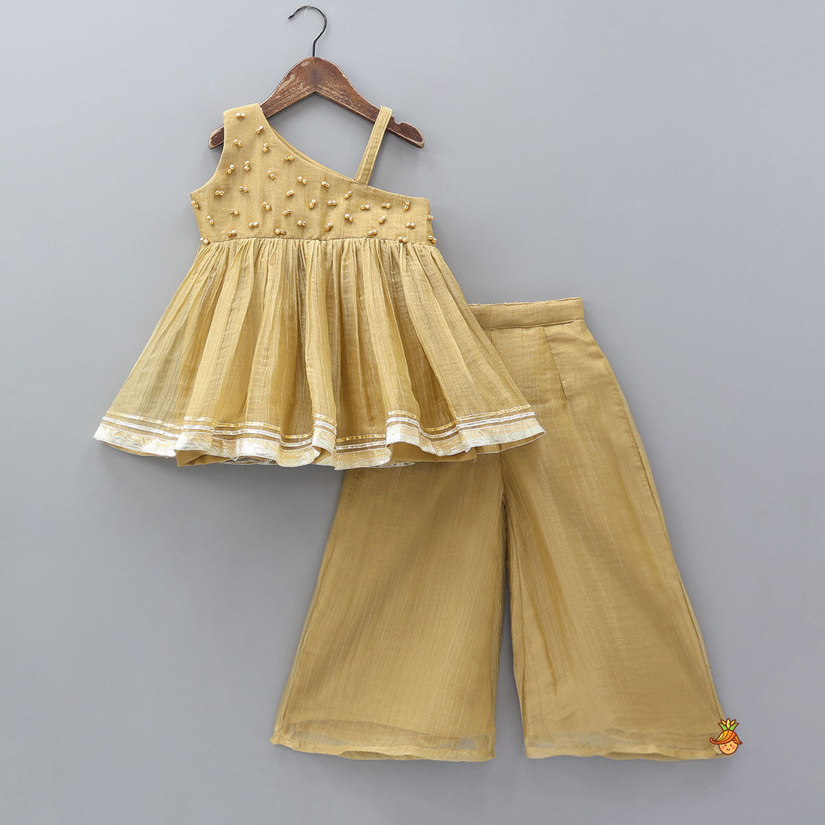 Pre Order: Shimmery One Shoulder Peplum Top And Palazzo Set
