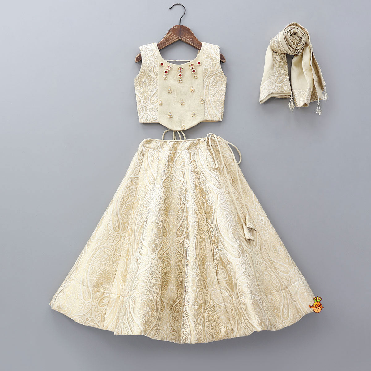 Pre Order: Brocade Top And Lehenga With Matching Dupatta