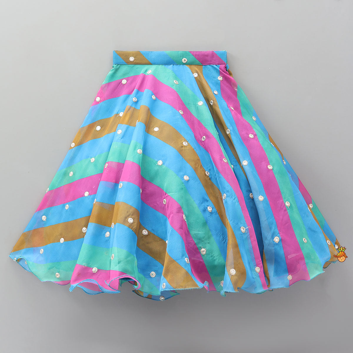 Twisted Gathered Crop Top With Faux Mirror Work And Multicolour Lehenga
