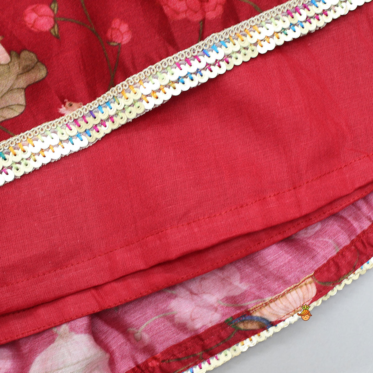 Pre Order: Ethnic Print Halter Neck Crop Top With Flared Lehenga