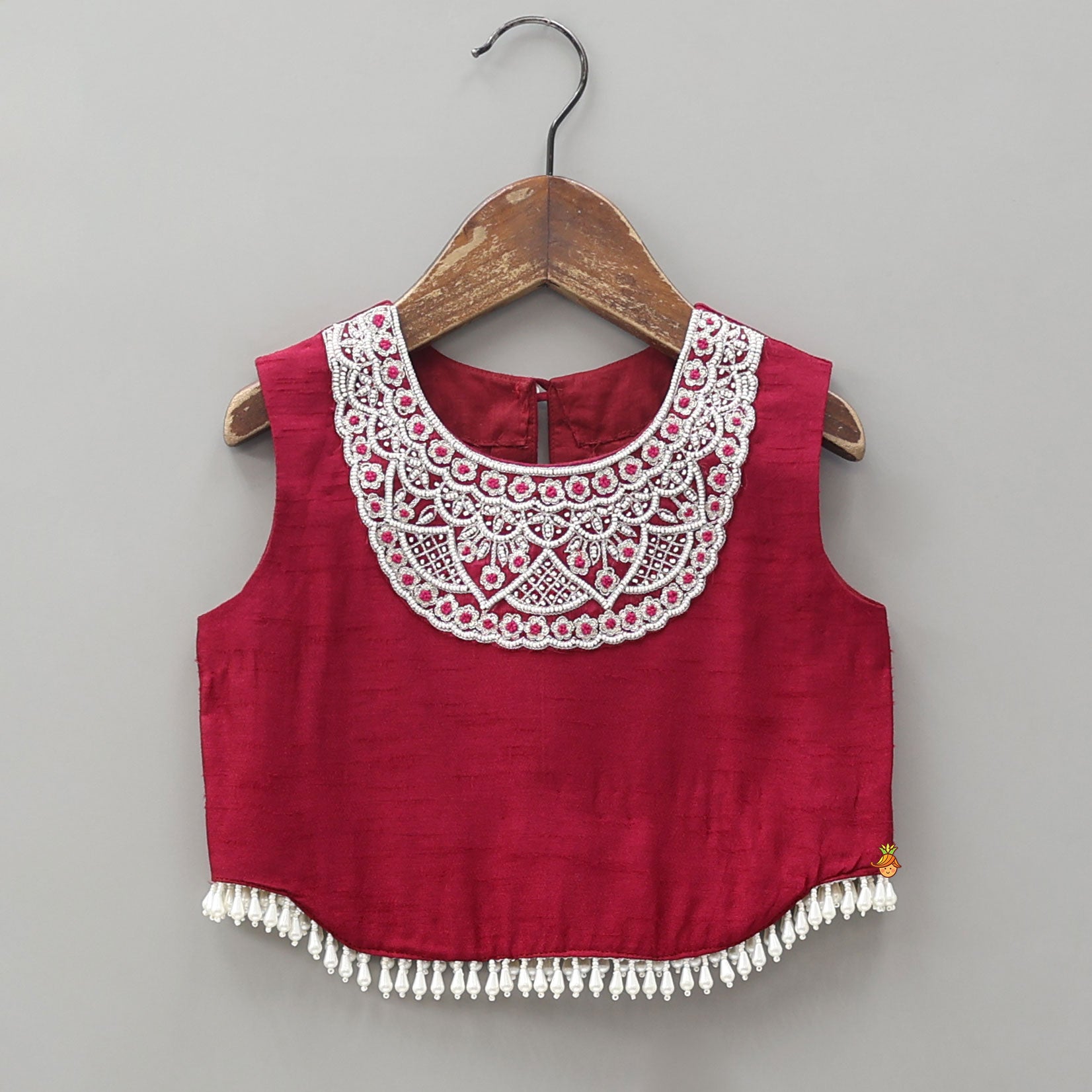 Pre Order: Mysore Silk Beaded Tassel Top And Palazzo Set With Organza Dupatta