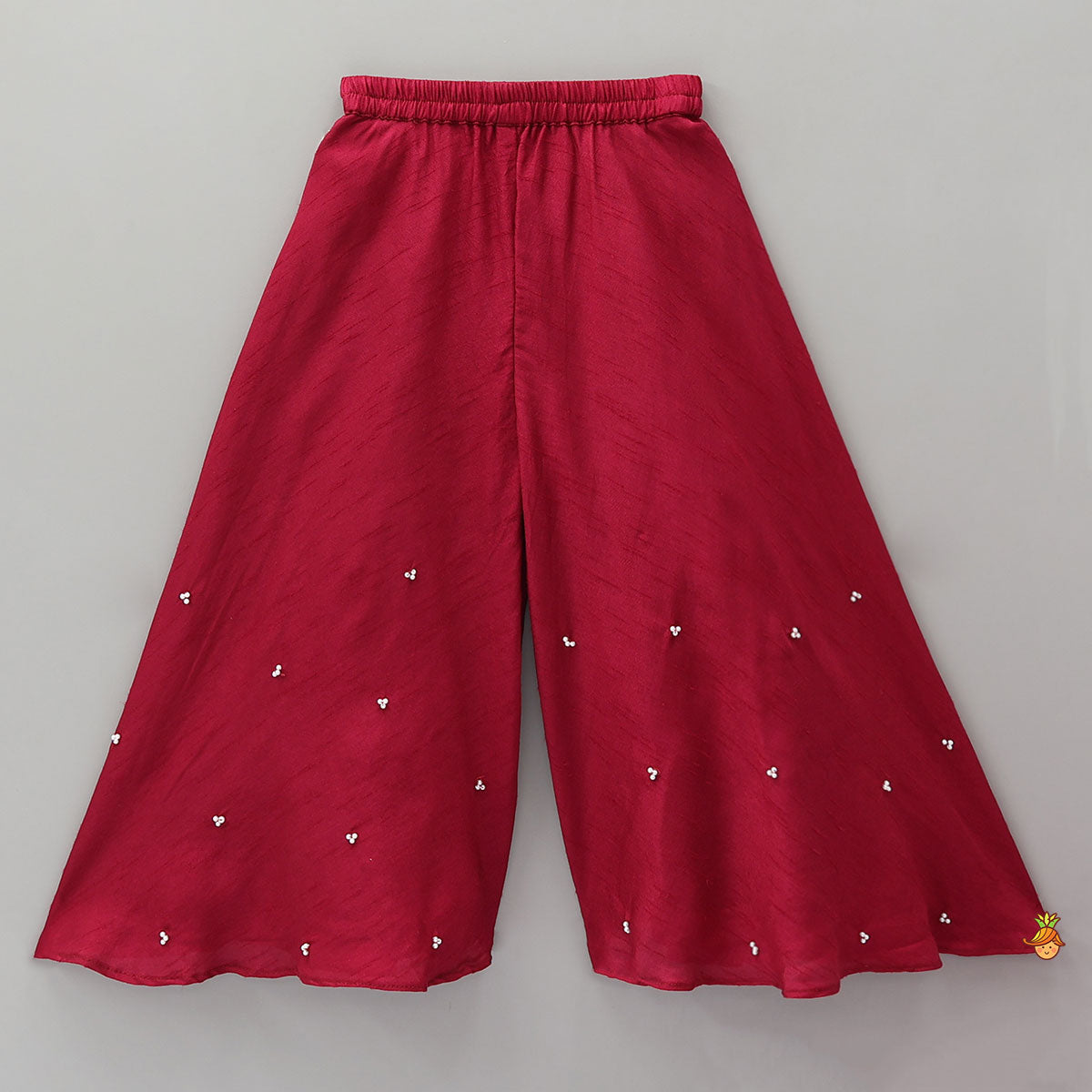 Pre Order: Mysore Silk Beaded Tassel Top And Palazzo Set With Organza Dupatta