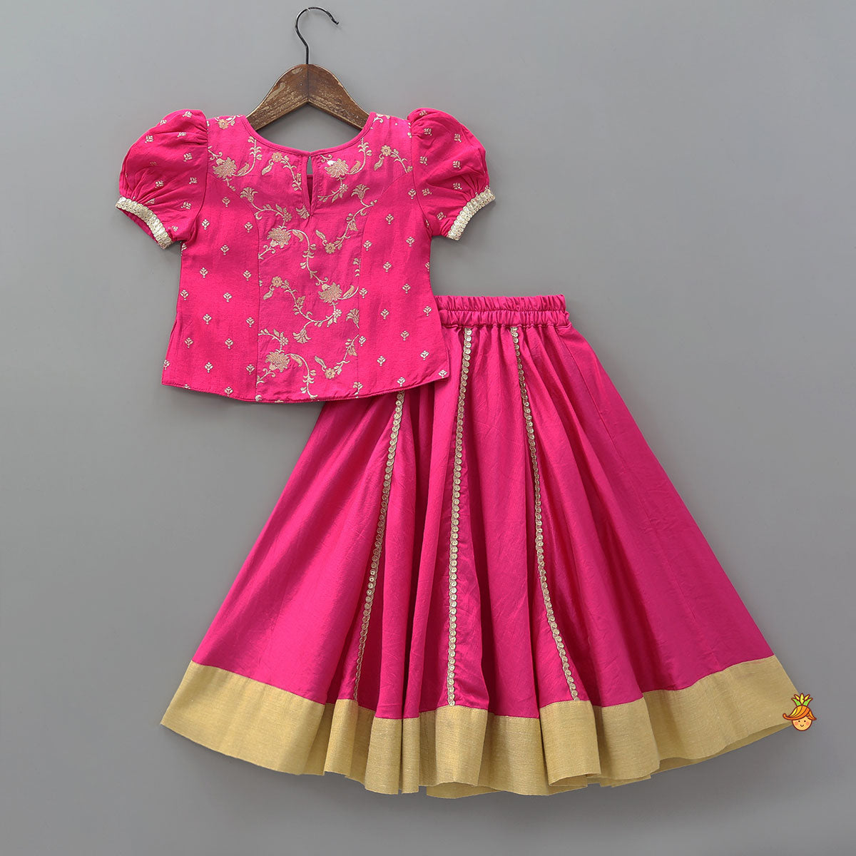Floral Motif Work Top And Flared Lehenga With Matching Dupatta