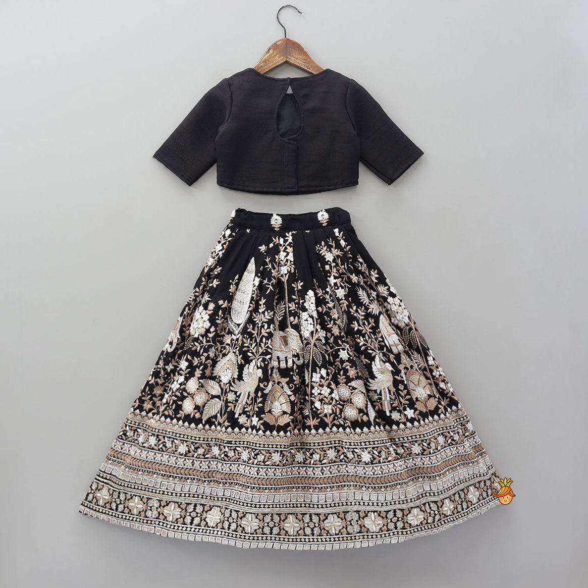 Pre Order: Crop Top And Heavy Thread Embroidered Lehenga With Organza Dupatta