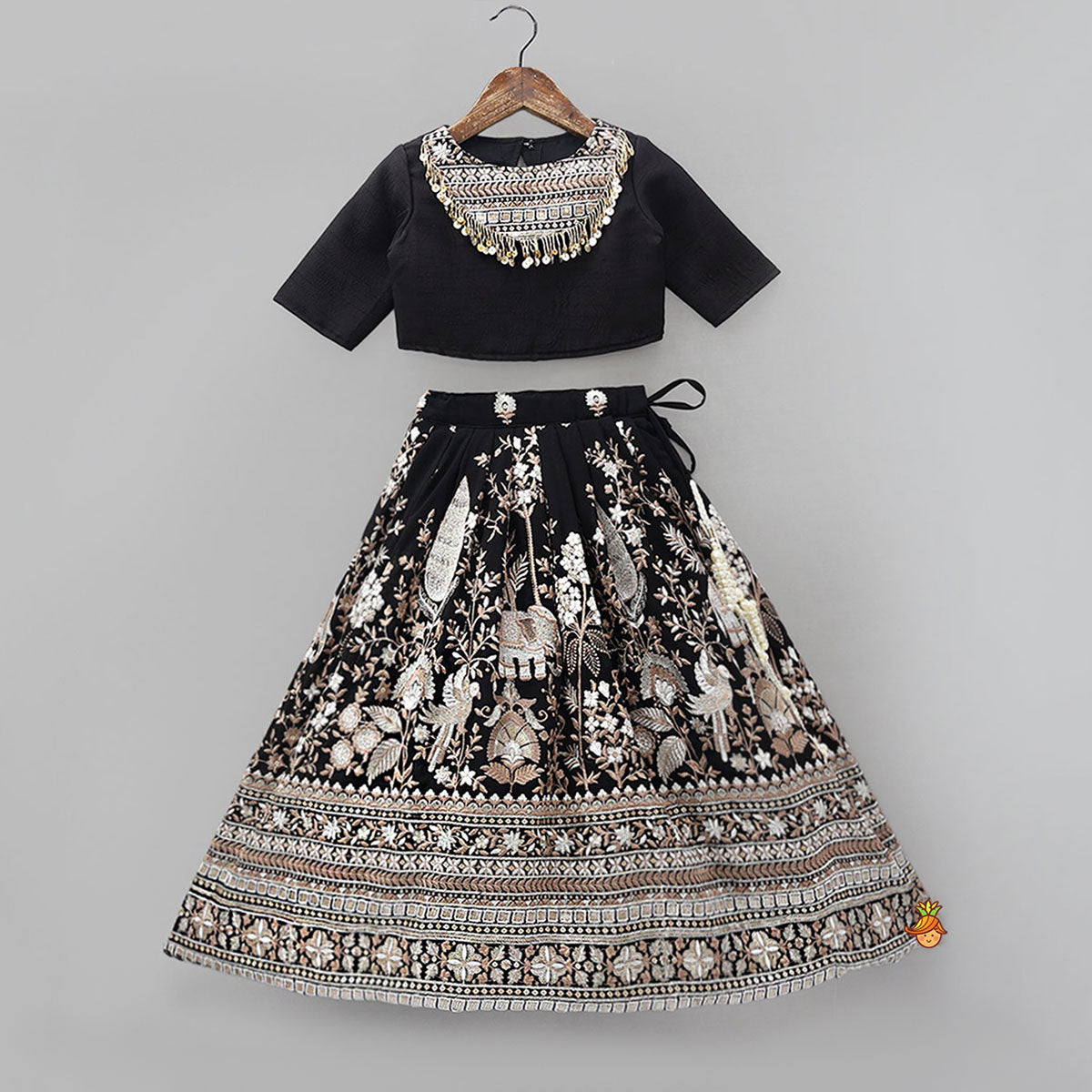 Pre Order: Crop Top And Heavy Thread Embroidered Lehenga With Organza Dupatta