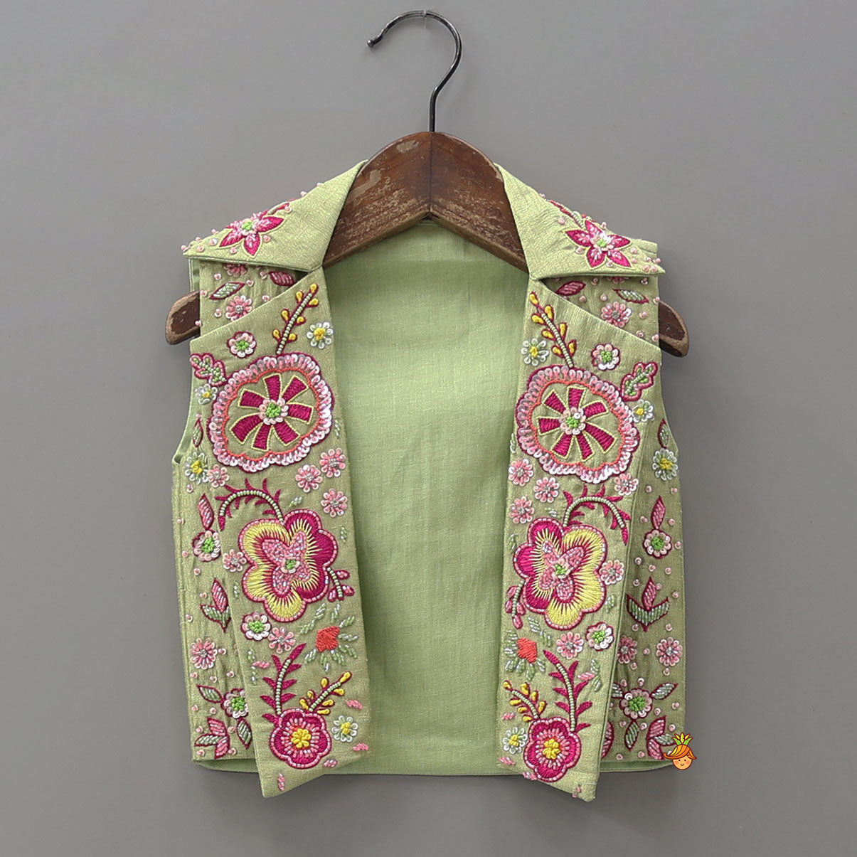 Pre Order: Strappy Crop Top With Intricate Embroidered Jacket And Palazzo