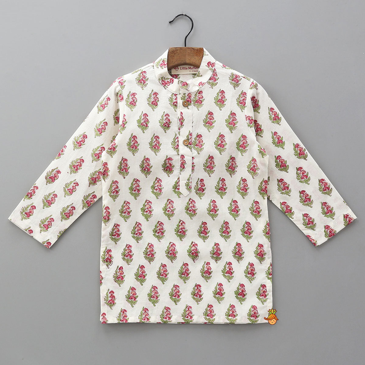 Pre Order: Floral Printed Kurta And Chevron Printed Jacket With Matching Dhoti