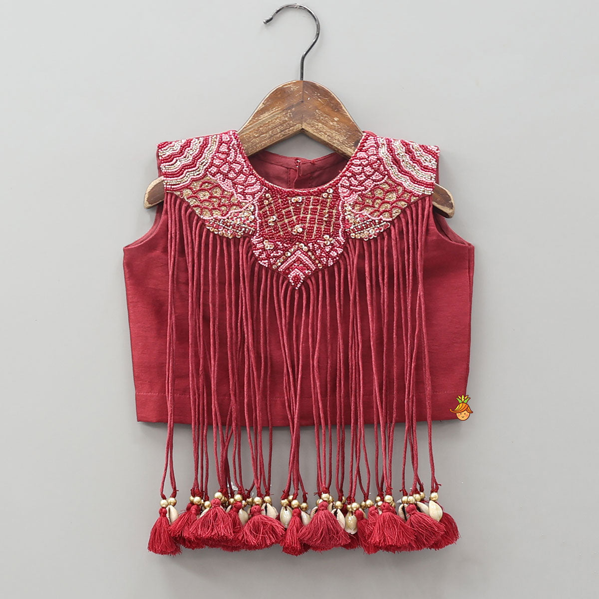 Pre Order: Hanging Fringe Tassel Crop Top And Lehenga
