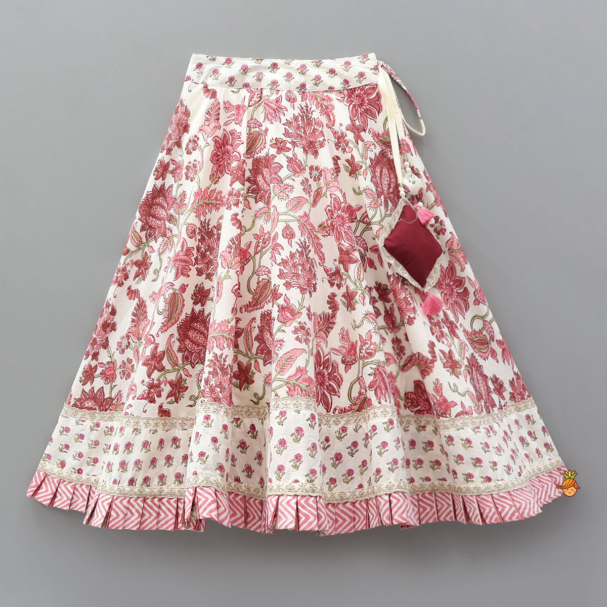 Pre Order: Hand Block Printed Crop Top And Pleated Hem Lehenga With Matching Dupatta