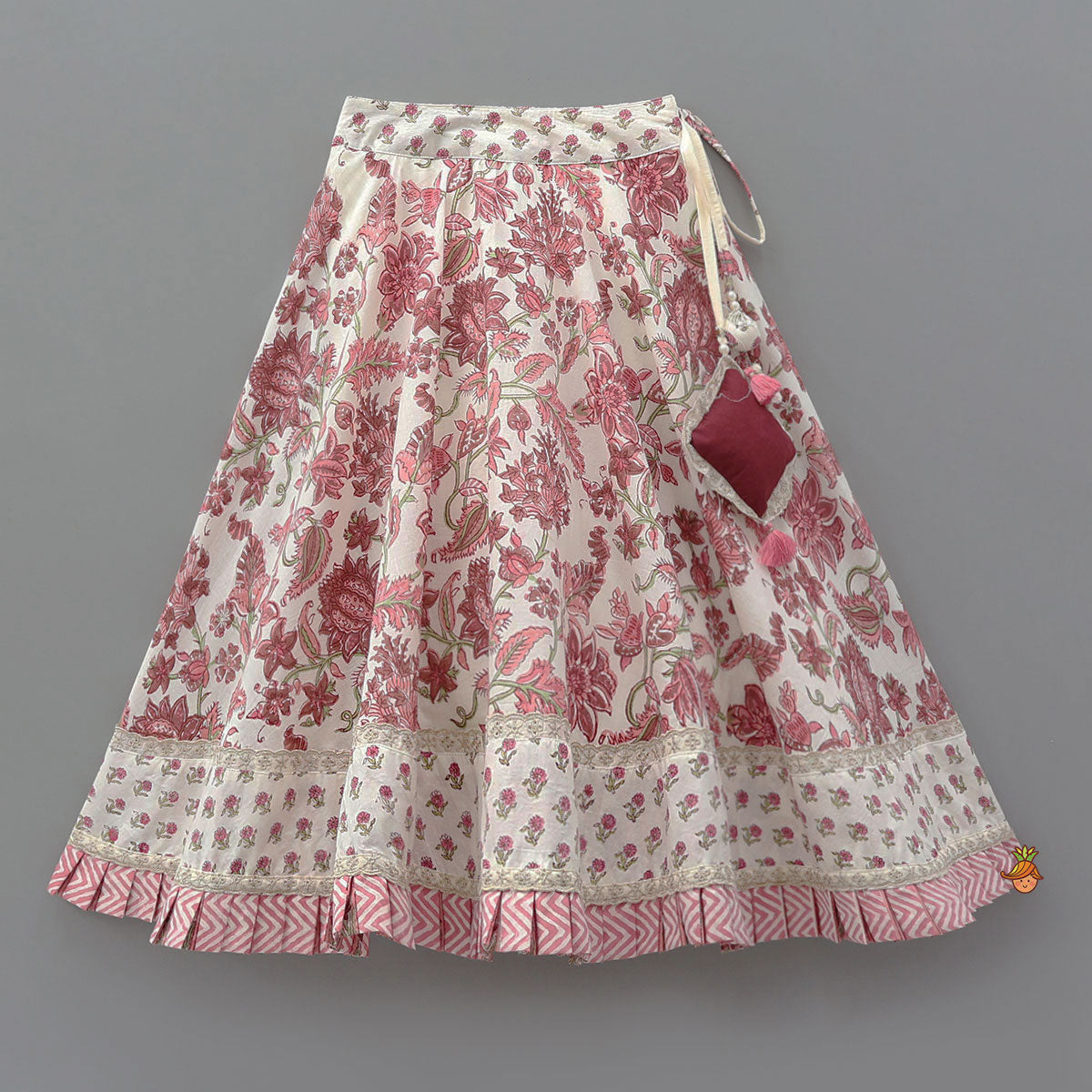 Pre Order: Hand Block Printed Crop Top And Pleated Hem Lehenga With Matching Dupatta