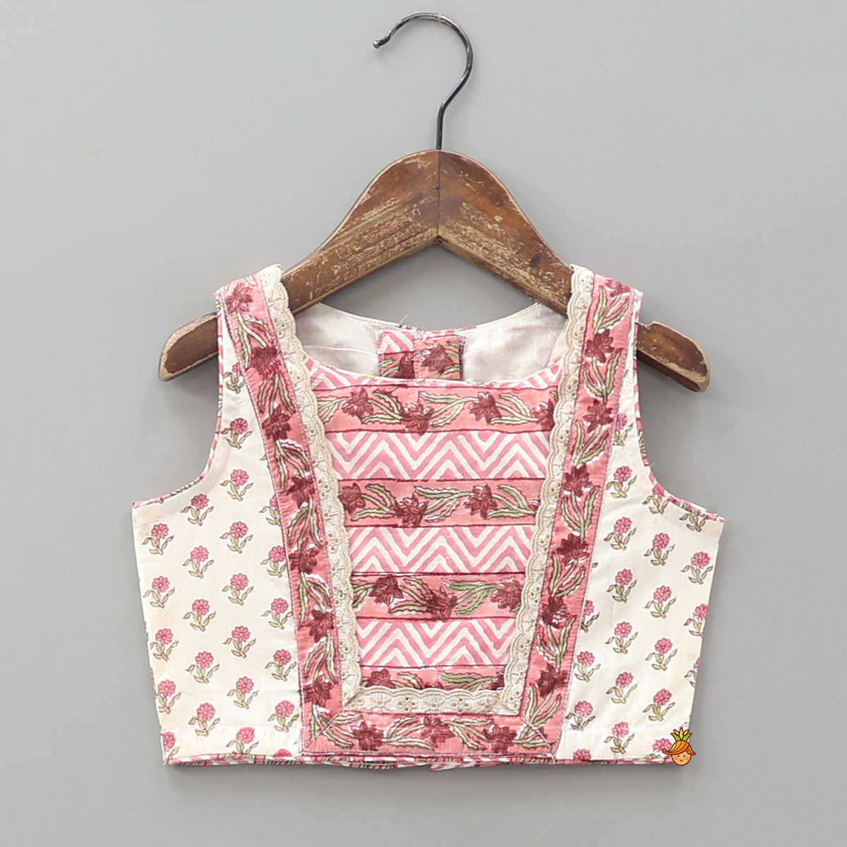 Pre Order: Hand Block Floral Printed Top And Pleated Hem Lehenga With Matching Dupatta