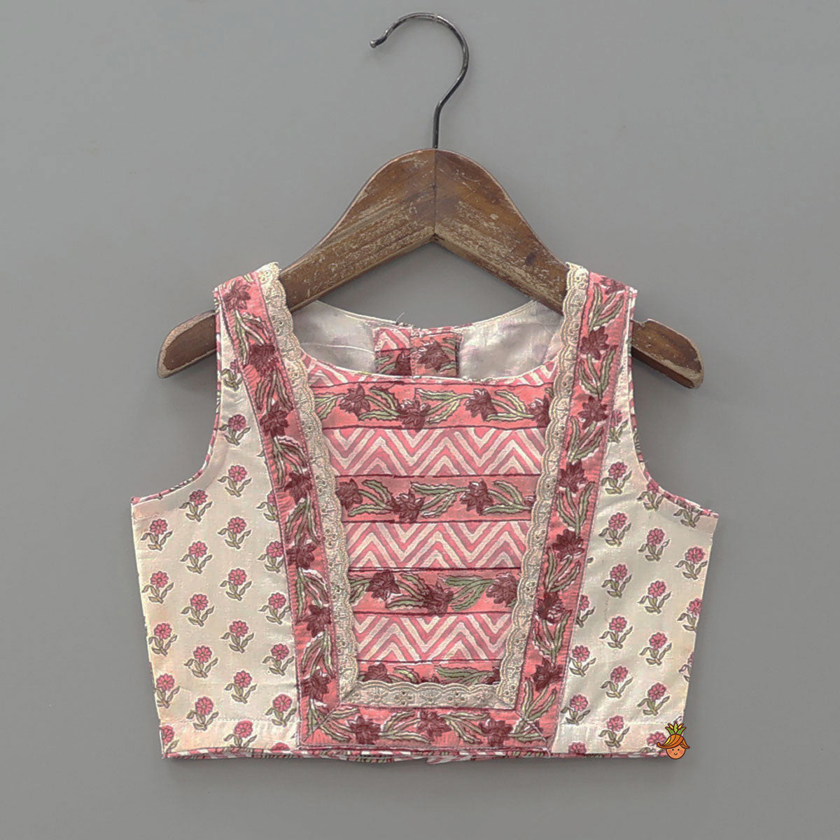 Pre Order: Hand Block Floral Printed Top And Pleated Hem Lehenga With Matching Dupatta