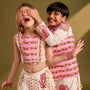 Hand Block Floral Printed Top And Pleated Hem Lehenga With Matching Dupatta twinning model image 4