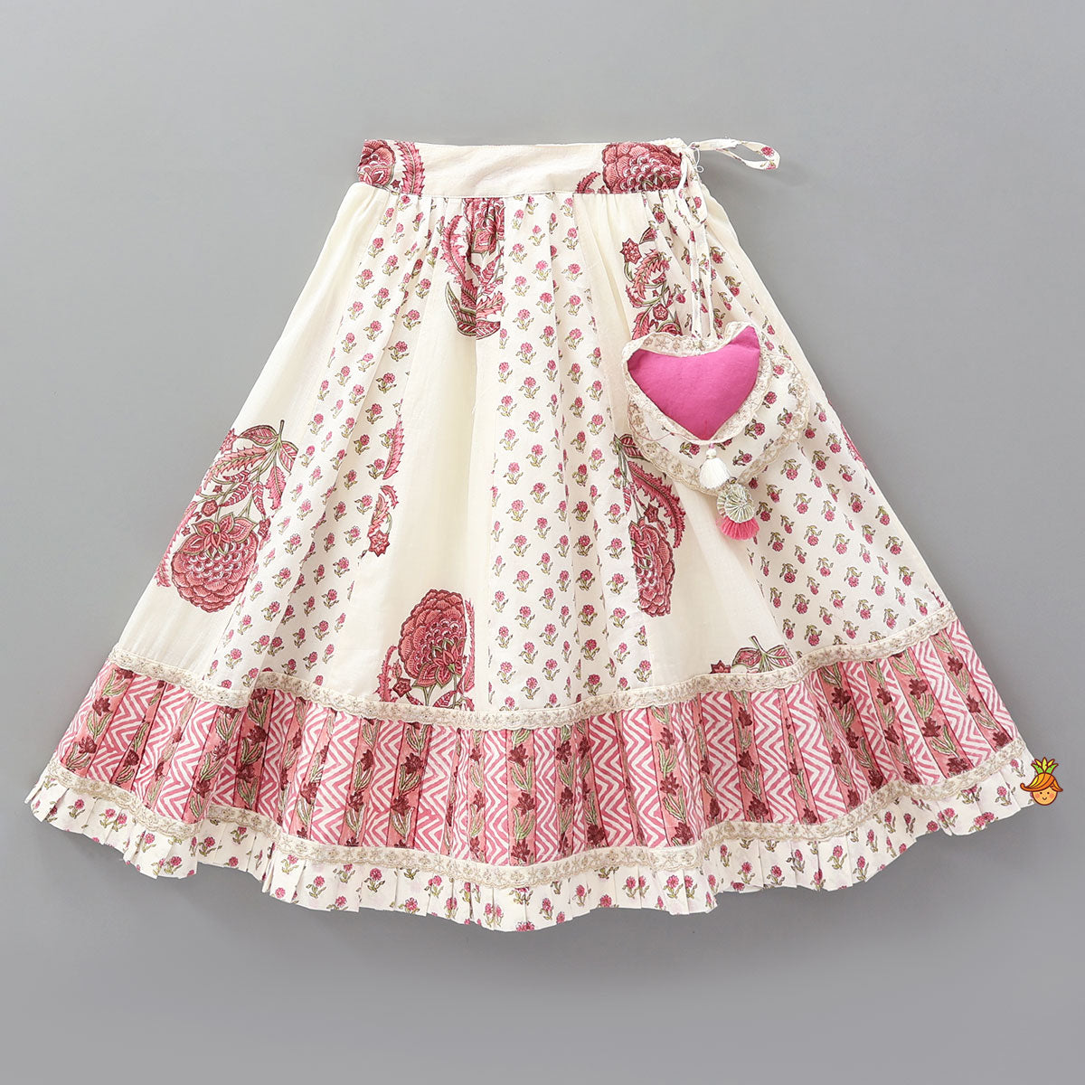 Pre Order: Hand Block Floral Printed Top And Pleated Hem Lehenga With Matching Dupatta