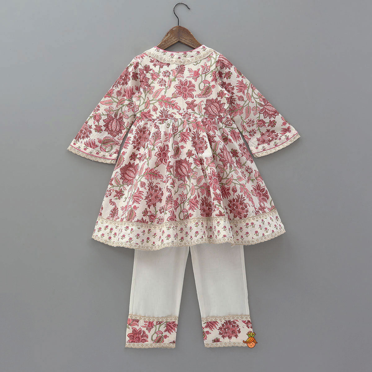 Pre Order: Sweetheart Tassel Detailed Hand Block Printed Angarkha Kurti And Pant