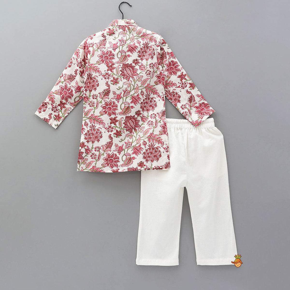 Pre Order: Hand Block Floral Printed Front Open Kurta And Pyjama